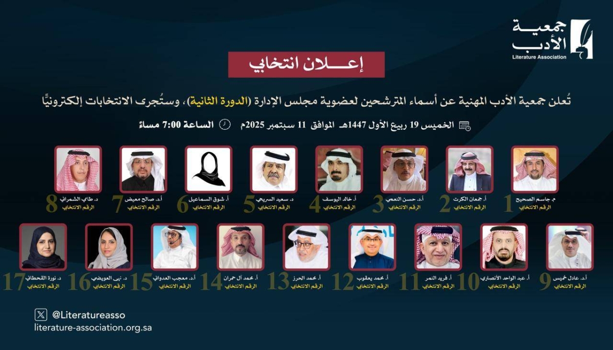 السريحي رئيساً لجمعية الأدب والنعمي نائباً السريحي رئيساً لجمعية الأدب والنعمي نائباً