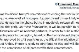 ماكرون: نؤيد جهود السلام في غزة وندعو «حماس» للإفراج الفوري عن الرهائن