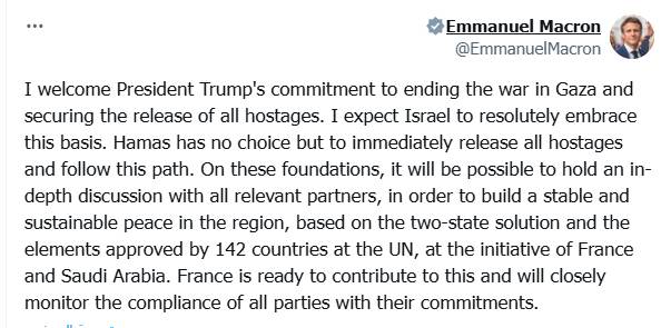 ماكرون: نؤيد جهود السلام في غزة وندعو «حماس» للإفراج الفوري عن الرهائن ماكرون: نؤيد جهود السلام في غزة وندعو «حماس» للإفراج الفوري عن الرهائن