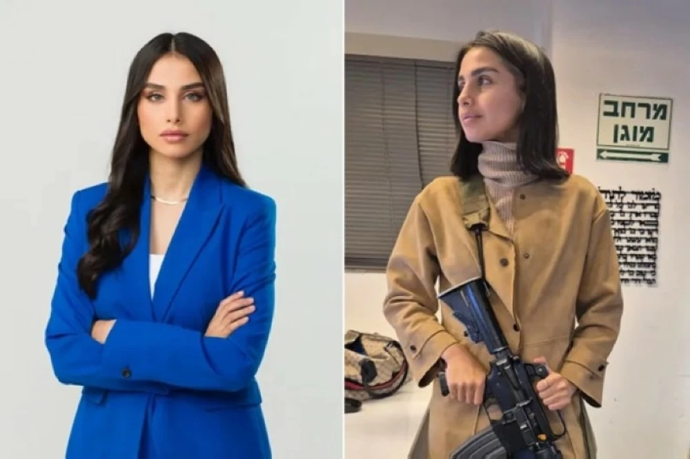 مذيعة إسرائيلية تحمل بندقية «إم-16» داخل استديو تلفزيوني !