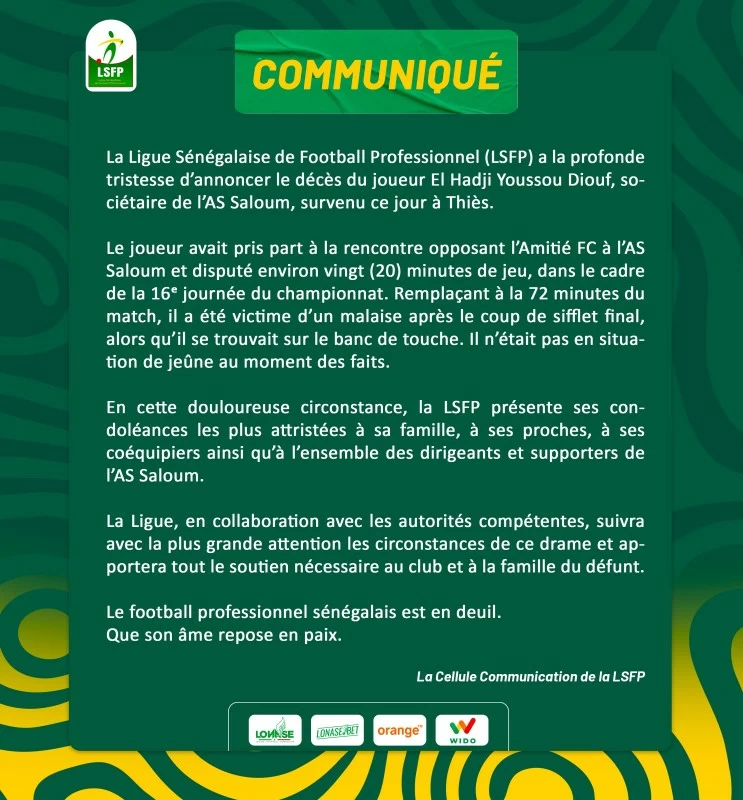 وفاة لاعب نهاية مباراة فريقه