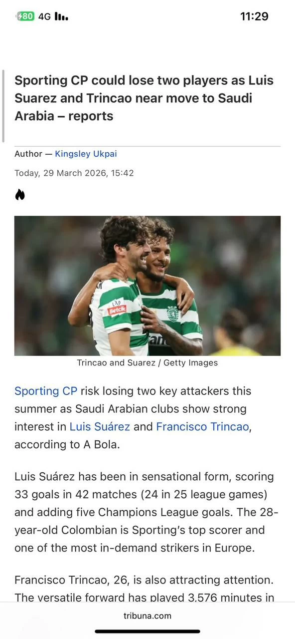 قلق في «سبورتنغ لشبونة».. سواريز وترينكاو يقتربان من دوري روشن قلق في «سبورتنغ لشبونة».. سواريز وترينكاو يقتربان من دوري روشن