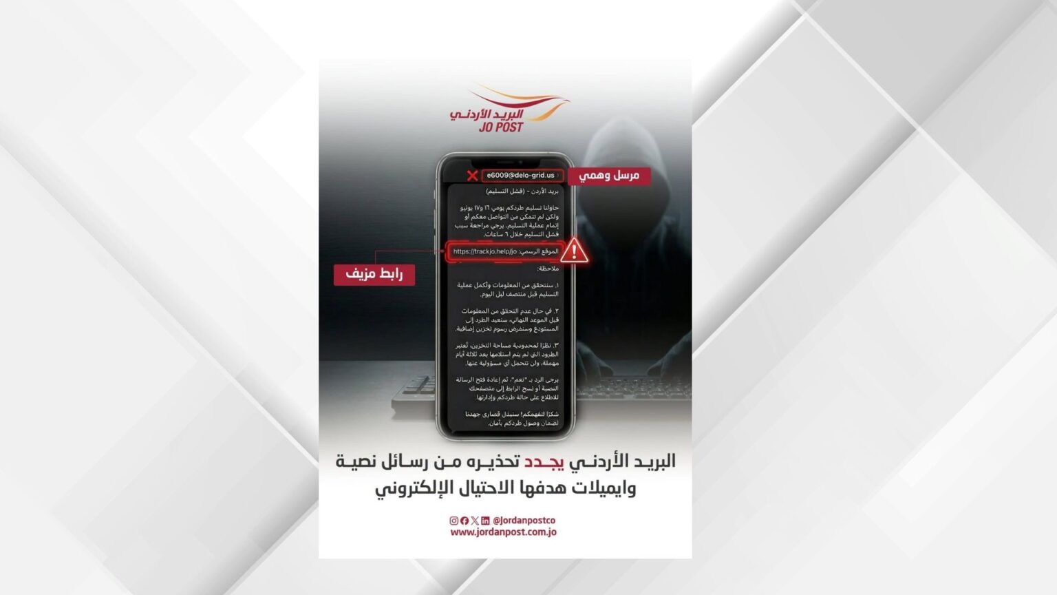 البريد الأردني يجدد تحذيره من رسائل احتيالية