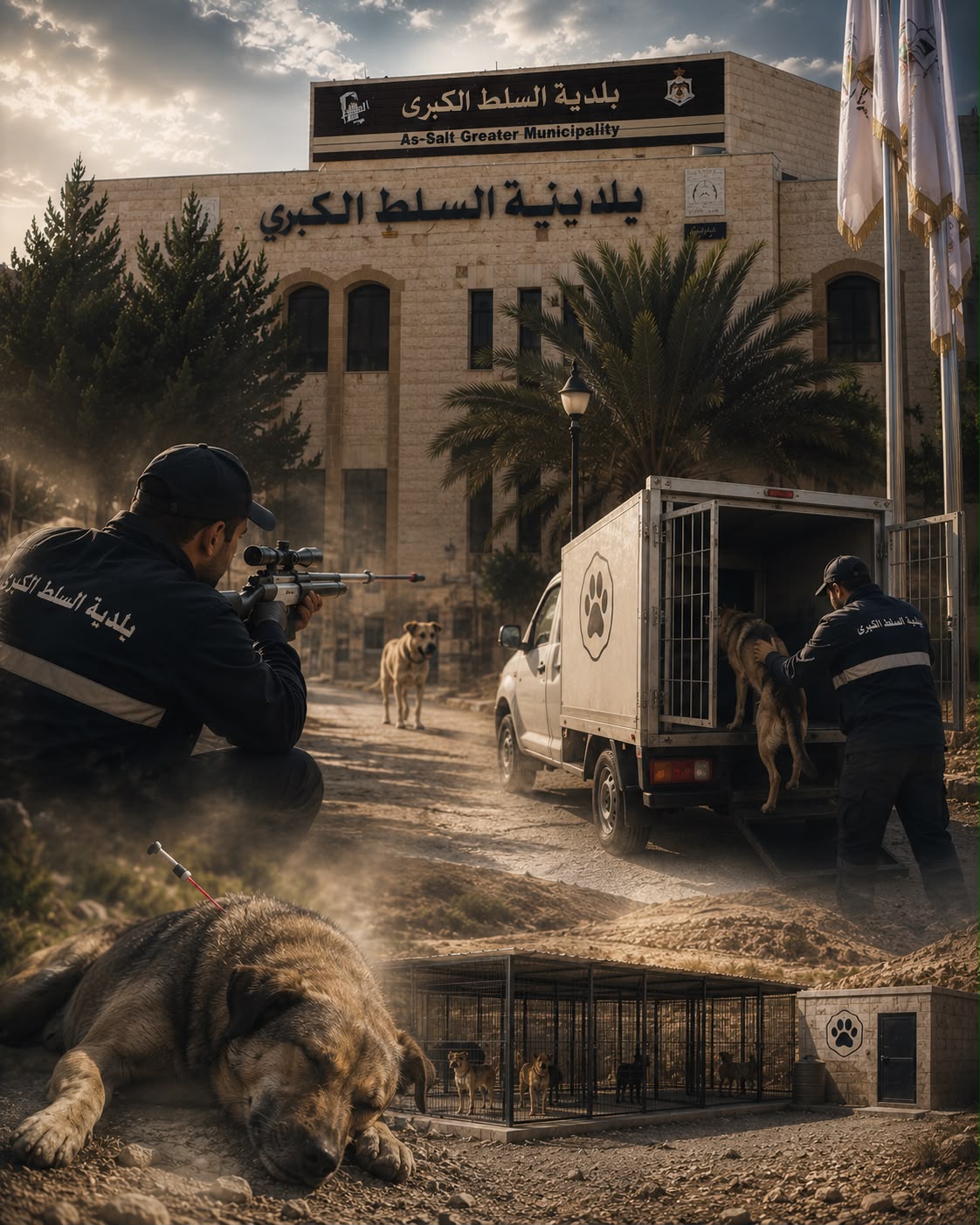 بلدية السلط الكبرى تبدأ حملة لصيد الكلاب الضالة باستخدام البنادق التخديرية ونقلها إلى موقع مخصص في منطقة حمرة الصحن